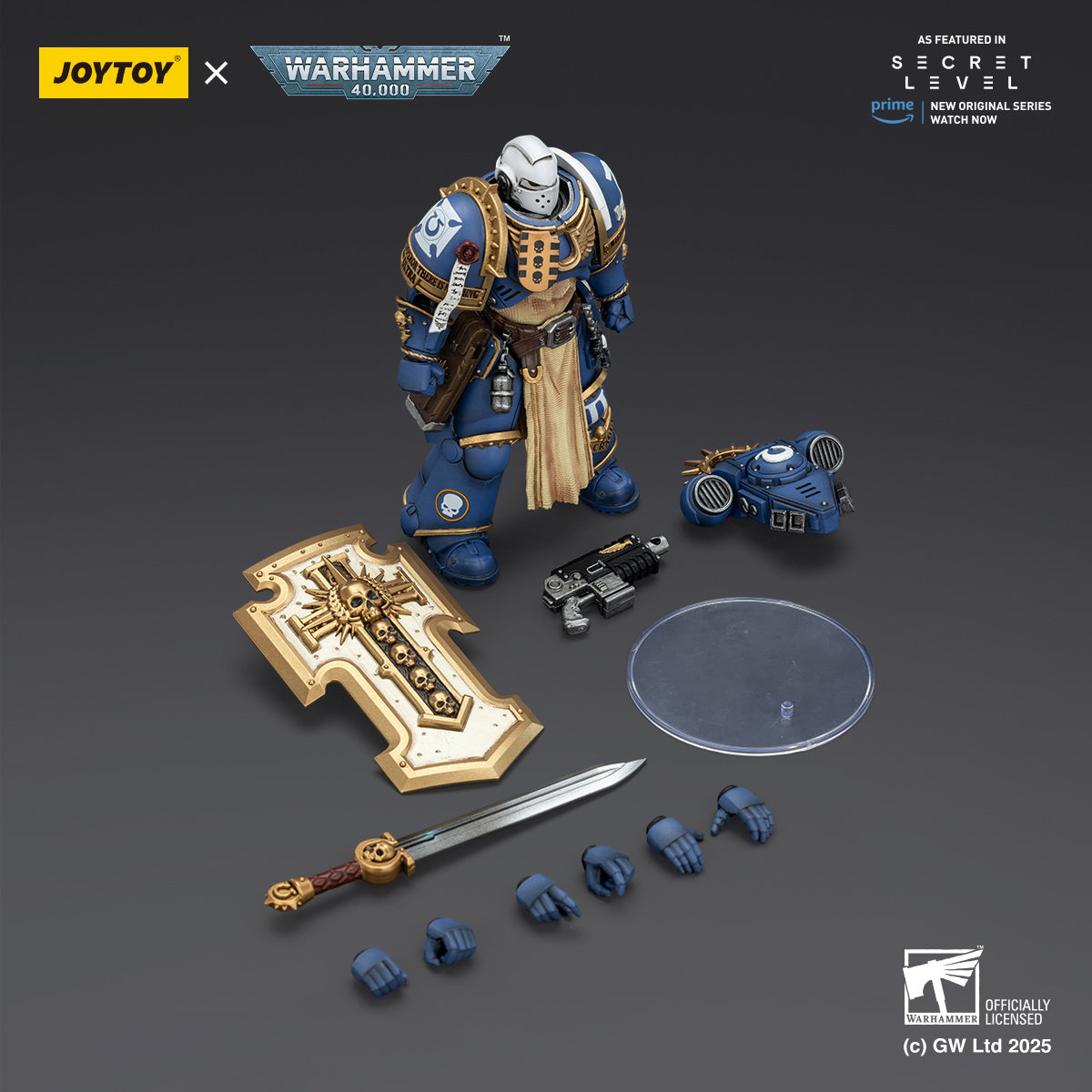 (Only Shipped to the US) JOYTOY Warhammer Ultramarines Levantus with Power Sword Stormshield and Bolt Pistol JT02793 1/18 Scale Action Figure