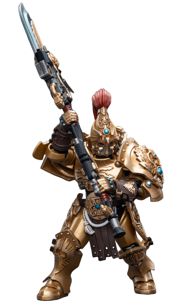 Figurine de collection JoyToy Warhammer 40K : Black Templars Primaris Initiate Brother Raemont, échelle 1:18 (Gardien avec lance de gardien)