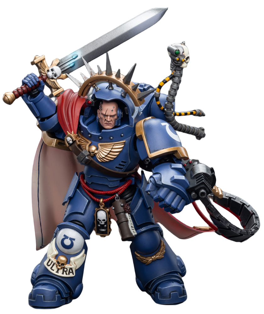 Figurine de collection JoyToy Warhammer 40K : Capitaine Ultramarine en armure Gravis, échelle 1:18