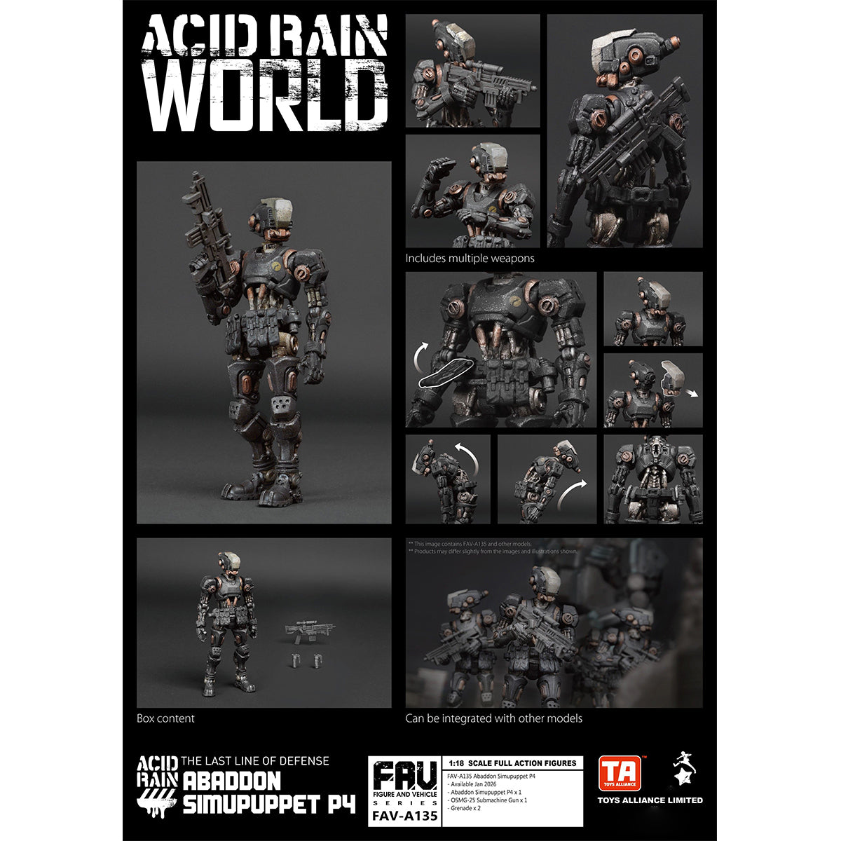 TOYS ALLIANCE Acid Rain World FAV-A135 Abaddon Simupuppet P4 1/18 Scale Action Figure