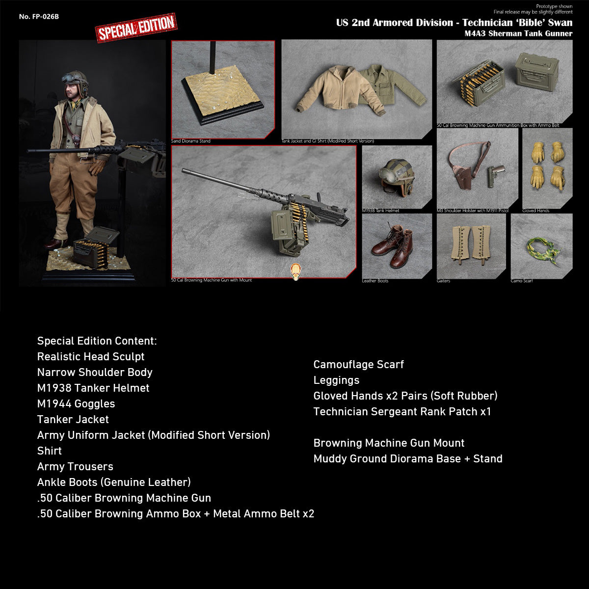FacepoolFigure US 2nd Armored Division Technician Sherman Tank Gunner (FP026AB) 1/6 Scale Action Figure