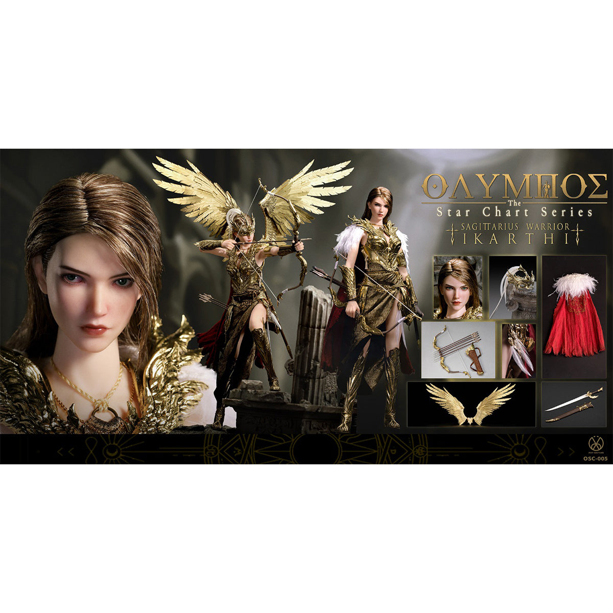 POP COSTUME, Olympus-The Star Chart Series, Sagittarius Warrior Ikarti Action Figures & Roman Ruins Scene Base