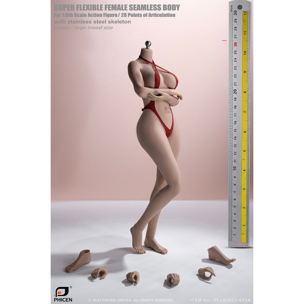 TBLeague, Seamless Eropean & Proportions Female Body Type Suntan-Skined Large Bust Detachable Feet, 1/6 Scale Action Figure Body