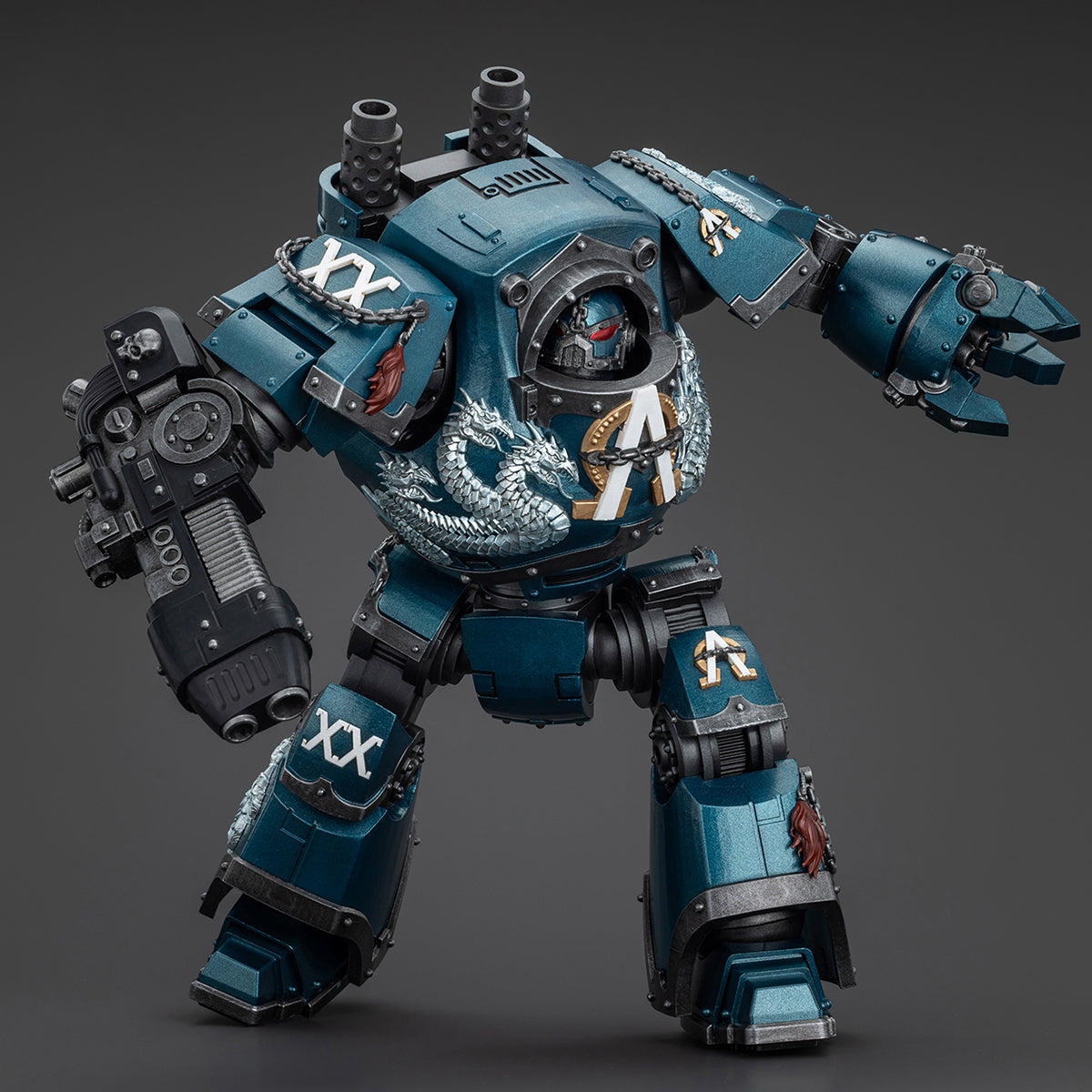 JOYTOY Warhammer The Horus Heresy Alpha Legion Contemptor Dreadnought con figuras de acción de cañón de plasma Gravis