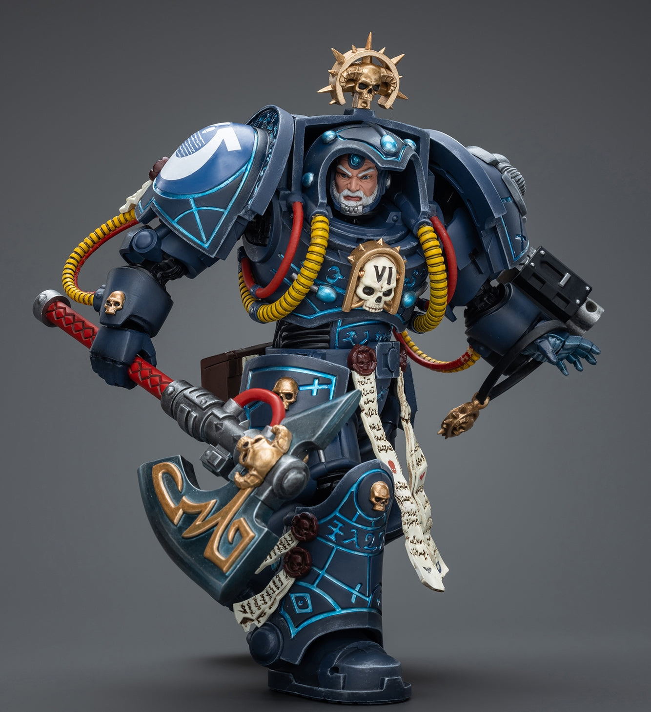 Figurine de collection JoyToy 40K : Bibliothécaire des Ultramarines en armure Terminator, échelle 1:18, JT9794