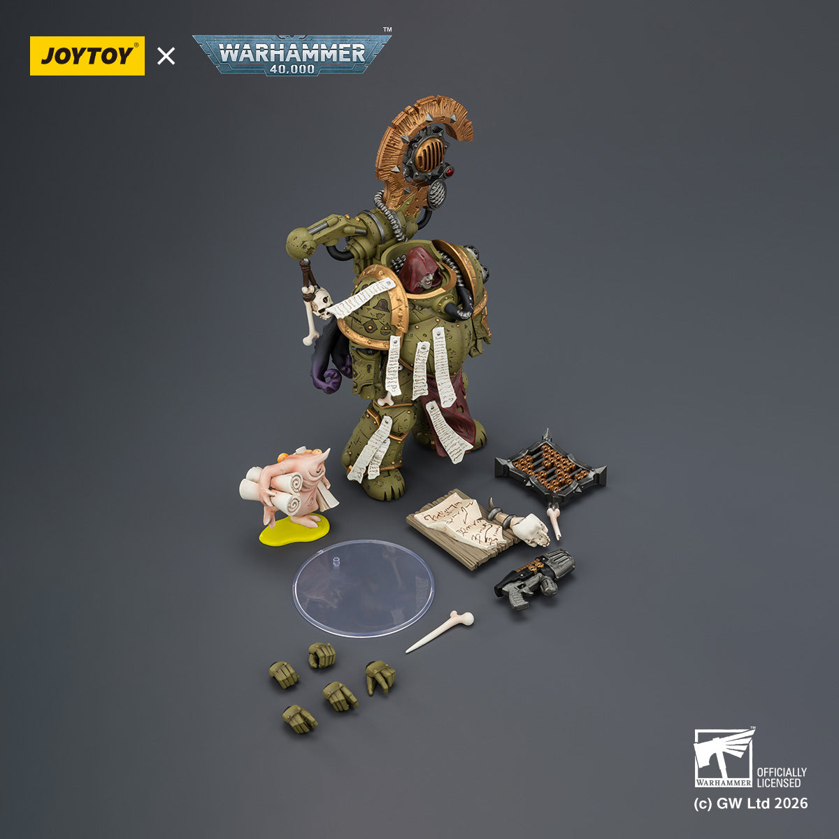 JOYTOY Warhammer 40K Death Guard Tallyman with Plasma Pistol & Biologus Putrifier with Injector Pistol and Hyper Blight Grenades 1/18 Scale Action Figure