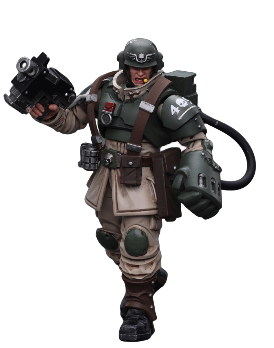 JoyToy Warhammer 40K Figurine de collection : Astra Militarum Cadian Command Squad Sergent vétéran avec Power Fist Figurines d'action à l'échelle 1/18 JT7936