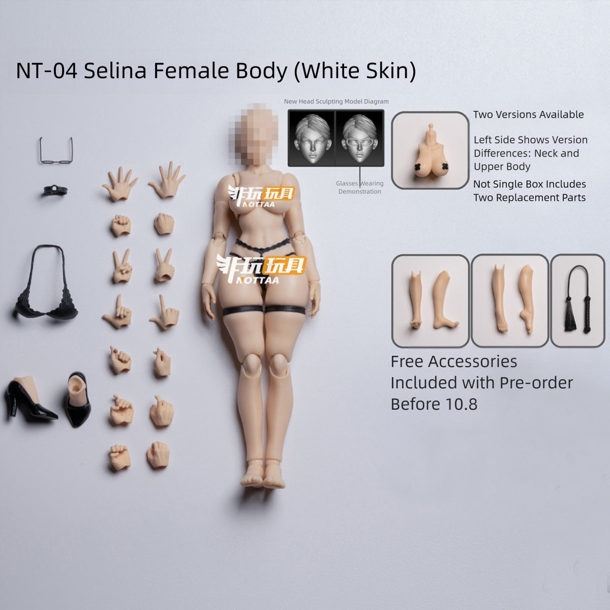 NOTTAA Female Super Articulated Joints: Xiao Fang & Serena NT-04 Detachable Neck Joint & Fixed Neck Joint 1/12 Scale Action Figure Body