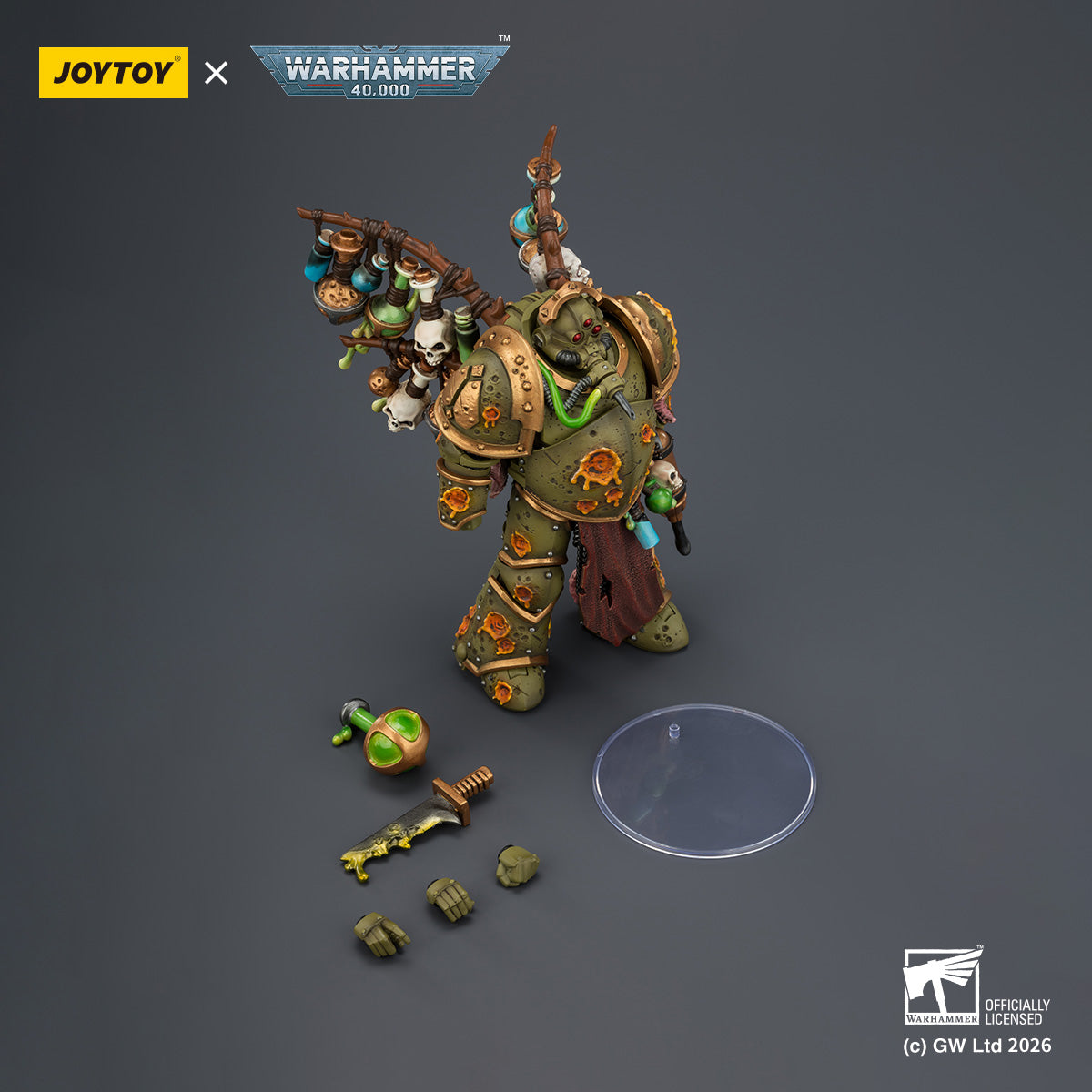 JOYTOY Warhammer 40K Death Guard Tallyman with Plasma Pistol & Biologus Putrifier with Injector Pistol and Hyper Blight Grenades 1/18 Scale Action Figure