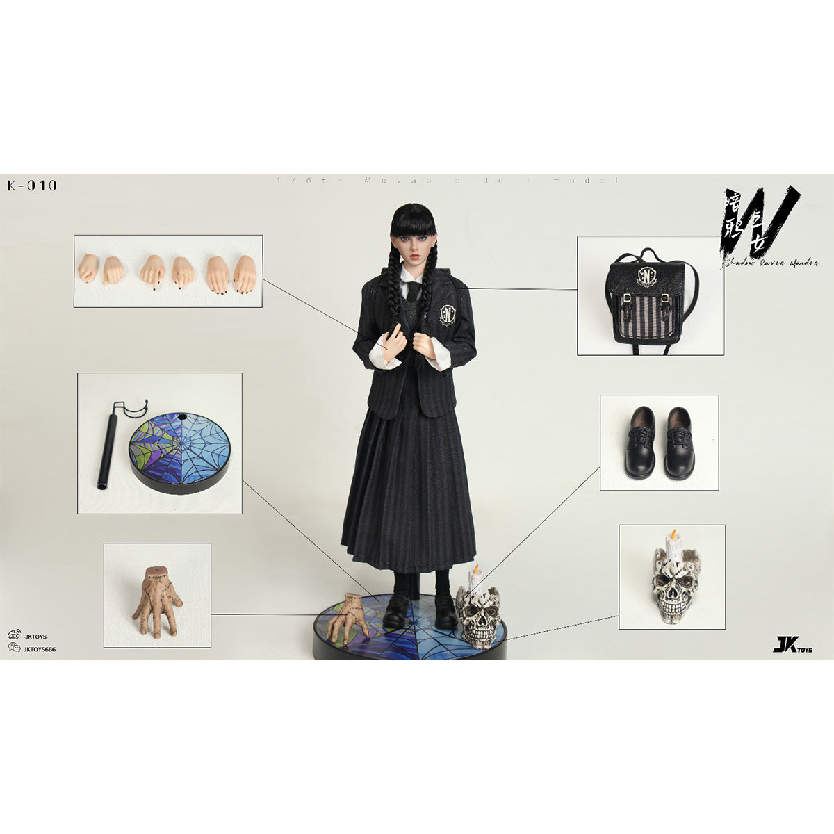 JKTOYS Shadow Raven Maiden Wednesday K-010 1/6 Scale Action Figure