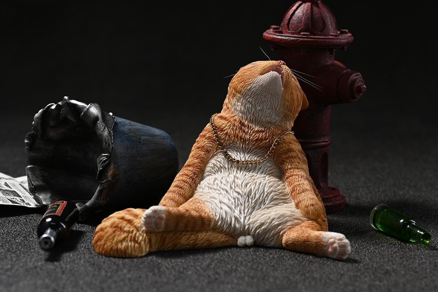 Figura de gato coleccionable JXK: Gato borracho, pintada a mano por expertos, realista, resina segura, miniatura a escala 1:6