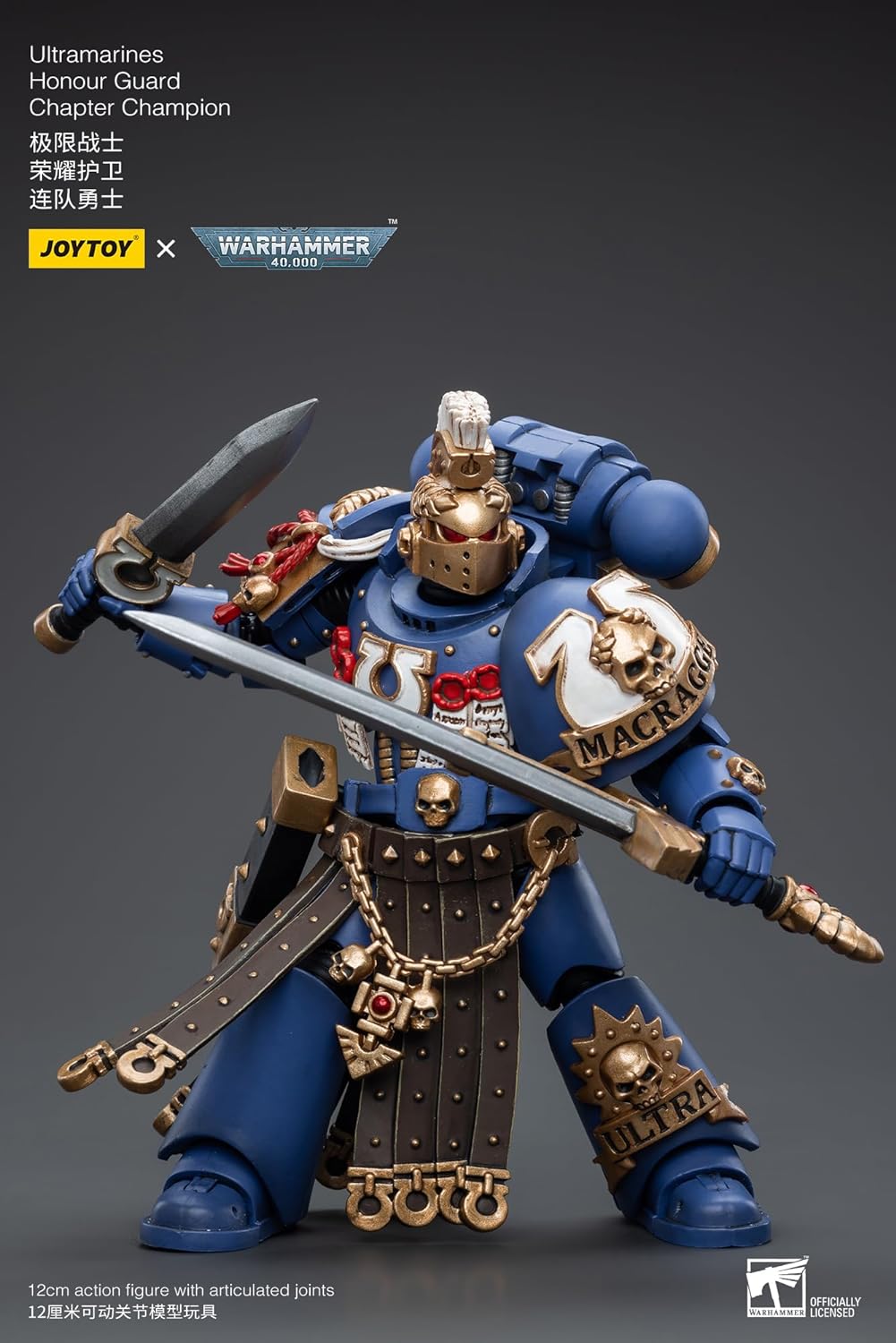 Figurine de collection JoyToy Warhammer 40K Ultramarines Honour Guard Chapter Champion à l'échelle 1:18