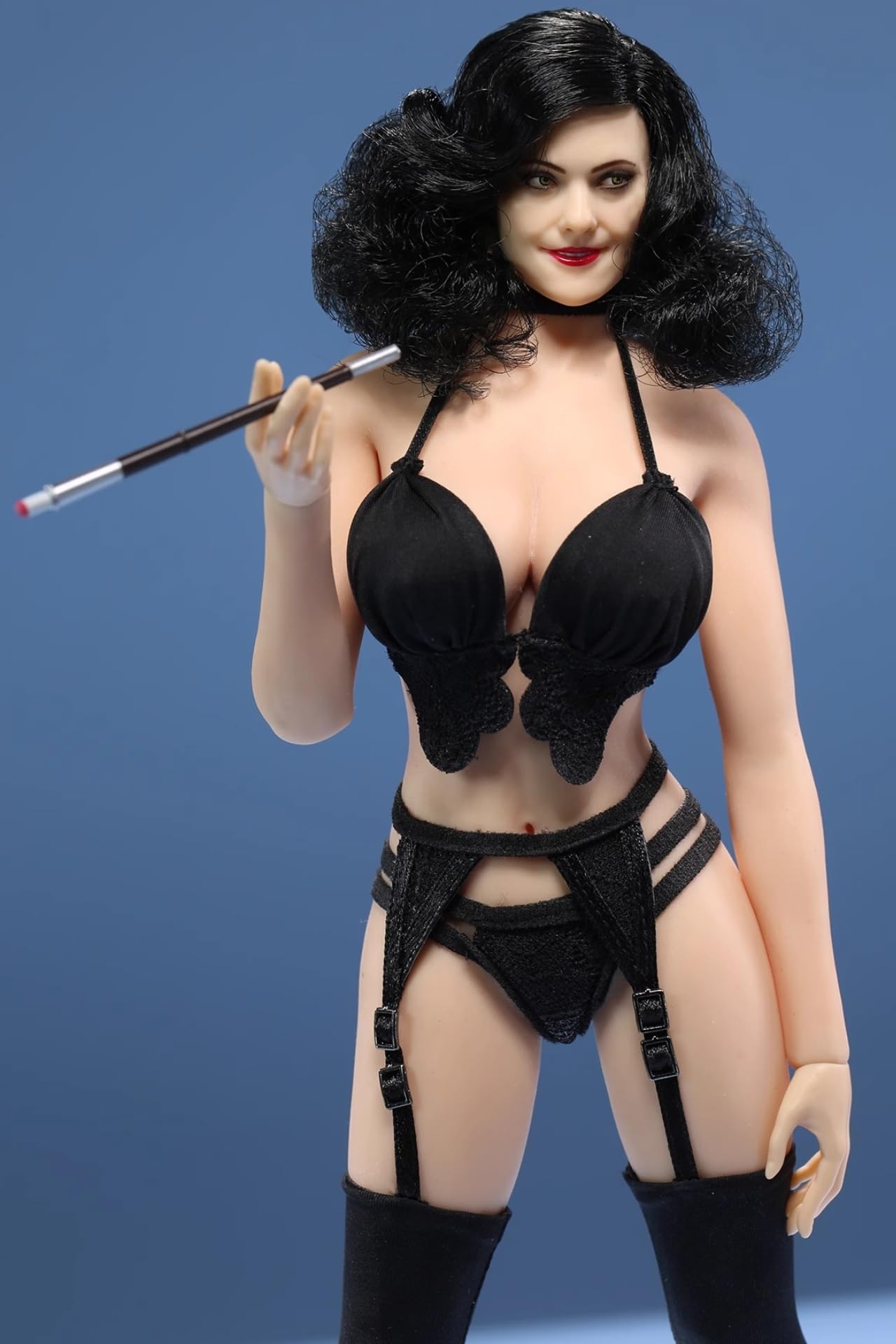 Ropa para muñeca a escala 1/6: lencería femenina de encaje negro con medias de liga para figura de acción coleccionable de 12 pulgadas