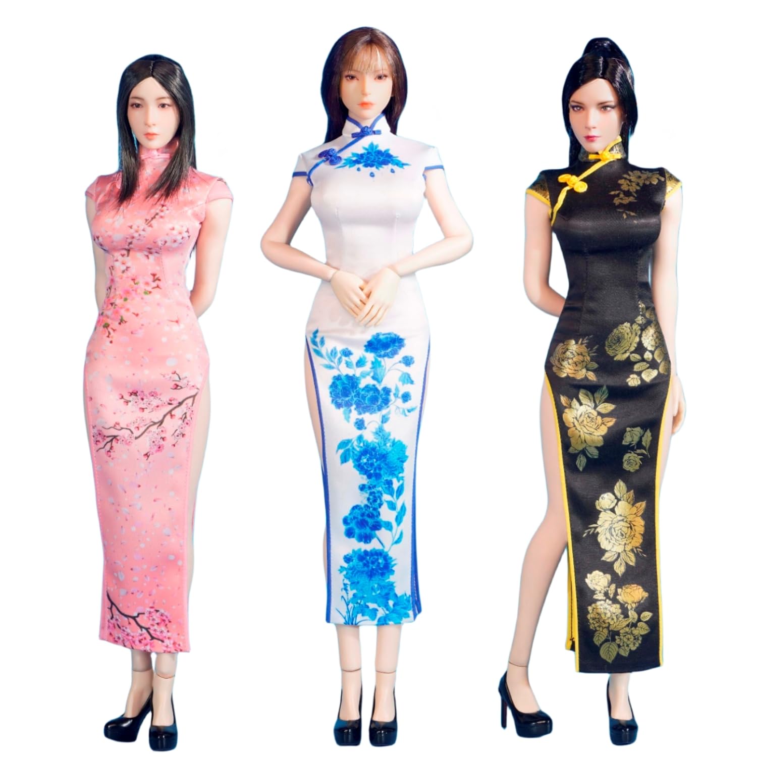 Ropa para muñeca a escala 1/6: Cheongsam estampado estilo chino para figura de acción coleccionable de 12 pulgadas
