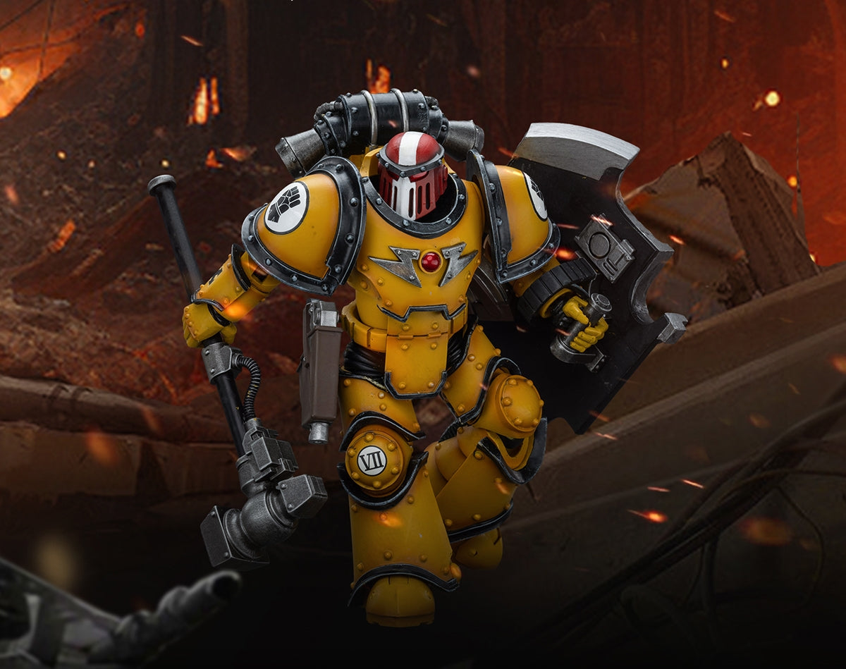Figurine de collection JoyToy Warhammer The Horus Heresy : Imperial Fists Legion MkIII Breacher Squad Sergeant avec Thunder Hammer, échelle 1:18, JT9107