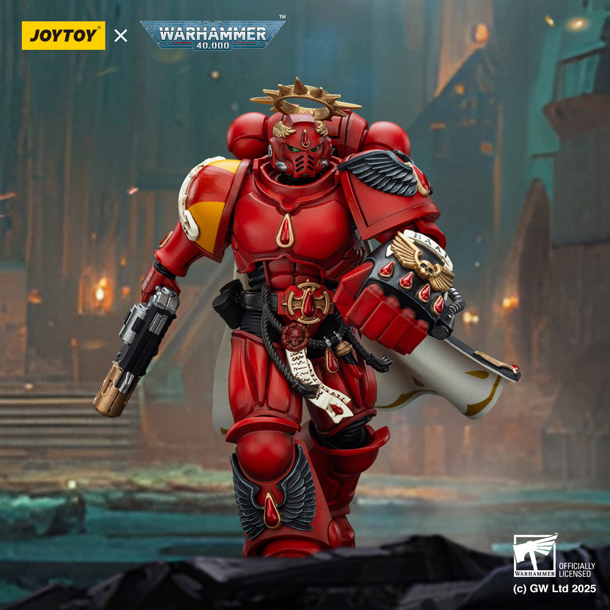 JOYTOY Warhammer 40,000, Razorback with twin lascannon/Captain with Heavy Bolt Pistol & Power Sword/Sanguinary Priest with Heavy bolt pistol chainsword and narthecium/Captain with Inferno Pistol & Power Fist, 1/18 Scale Action Figure