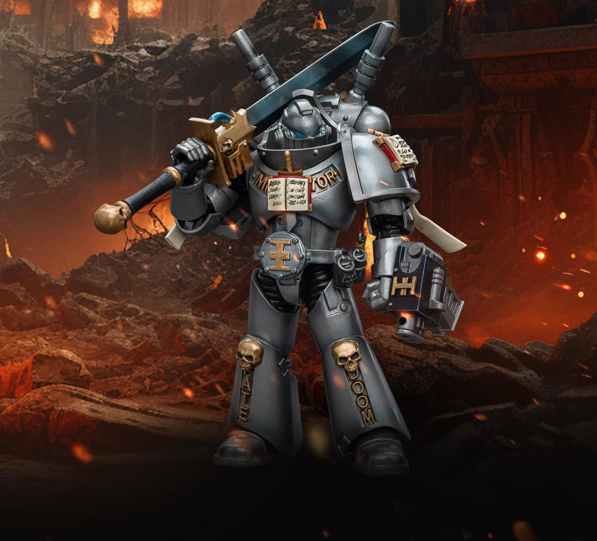 JoyToy Warhammer 40K : Grey Knights Interceptor Squad Interceptor avec Storm Bolter et Nemesis Force Sword Figurines d'action