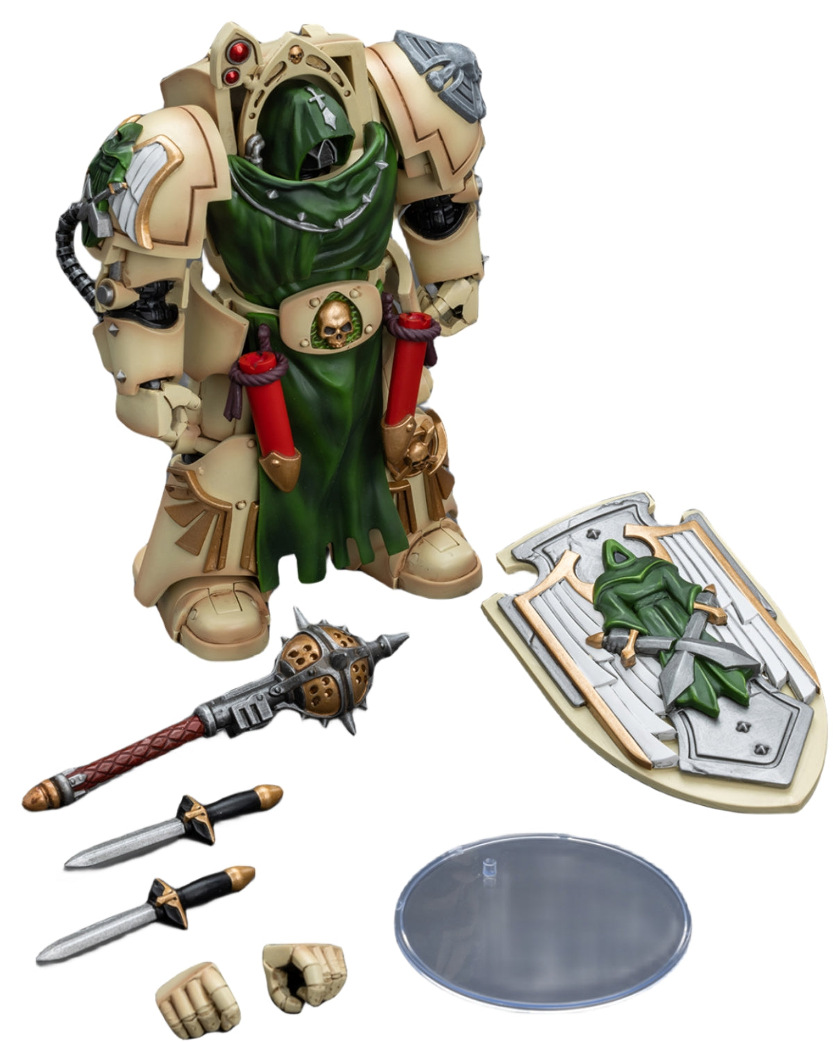 Figurine de collection JoyToy JT9213 40K : Chevalier de l'Aile de mort des Dark Angels avec masse d'absolution, 2 figurines à l'échelle 1:18