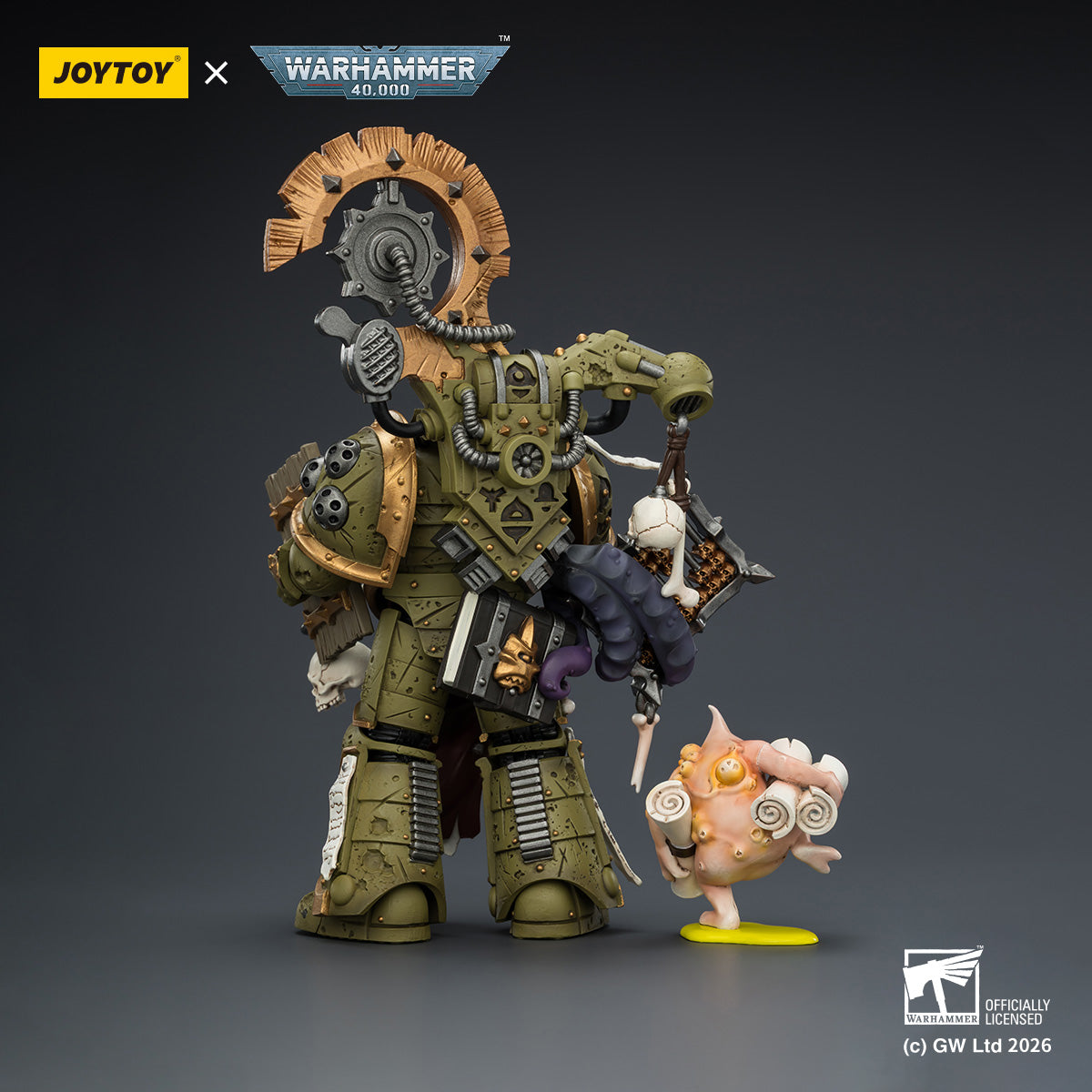 JOYTOY Warhammer 40K Death Guard Tallyman with Plasma Pistol & Biologus Putrifier with Injector Pistol and Hyper Blight Grenades 1/18 Scale Action Figure
