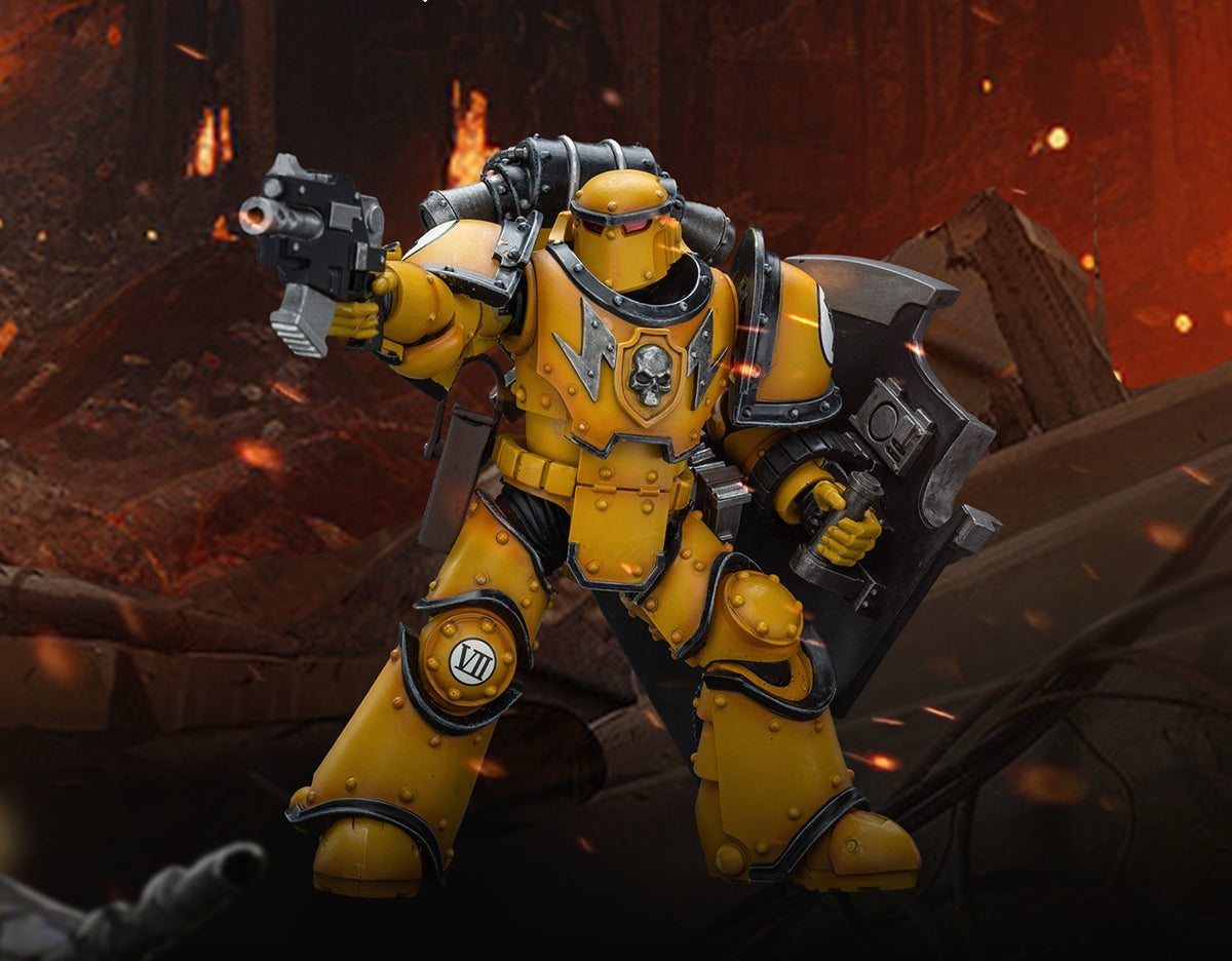 Figurine de collection JoyToy Warhammer The Horus Heresy : Imperial Fists Legion MkIII Breacher Squad Legion Breacher avec pistolet à gravitons, échelle 1:18, figurines d'action JT9114