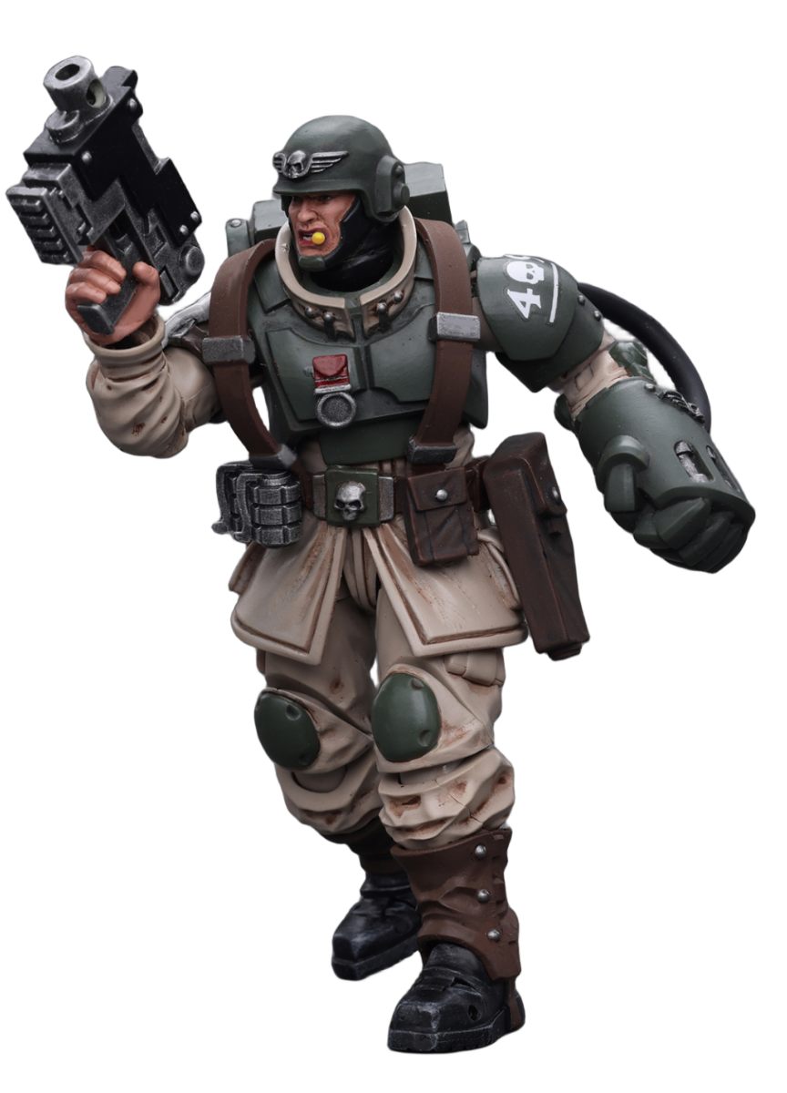 JoyToy Warhammer 40K Figurine de collection : Astra Militarum Cadian Command Squad Sergent vétéran avec Power Fist Figurines d'action à l'échelle 1/18 JT7936