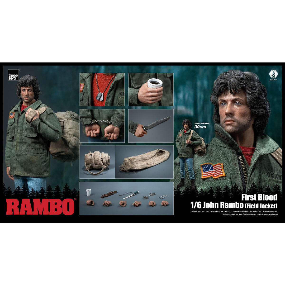 Threezero Rambo: First Blood - 3Z05530W0 John Rambo Field Jacket Edition 1/6 Scale Movie Style Action Figure