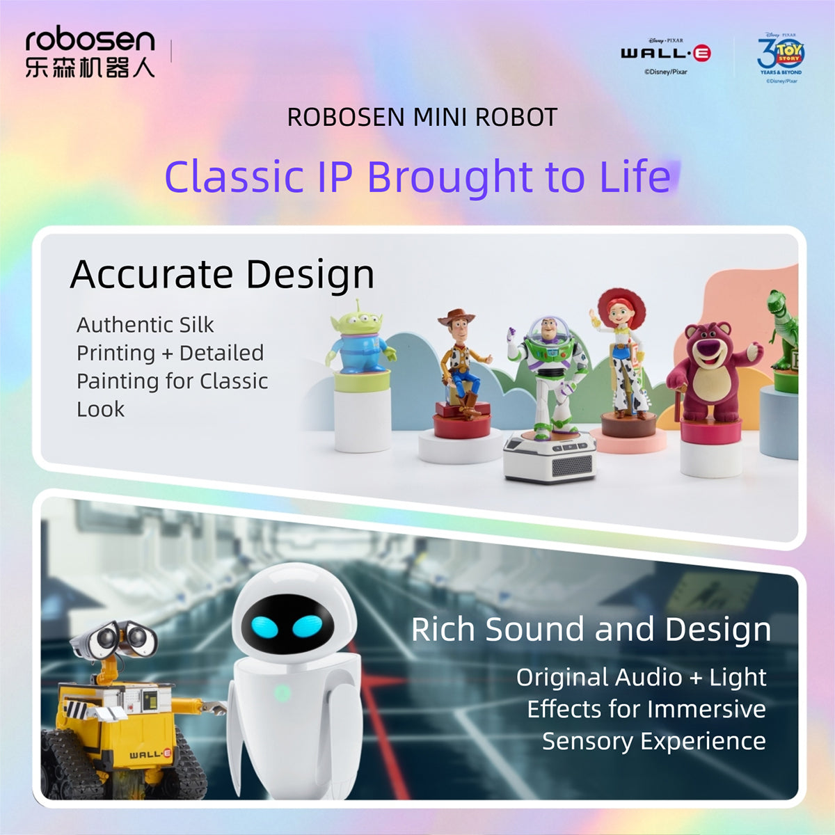 (Only Shipped to the US) Robosen Mini Robot WALL·E + EVE + Base Action Figure Set