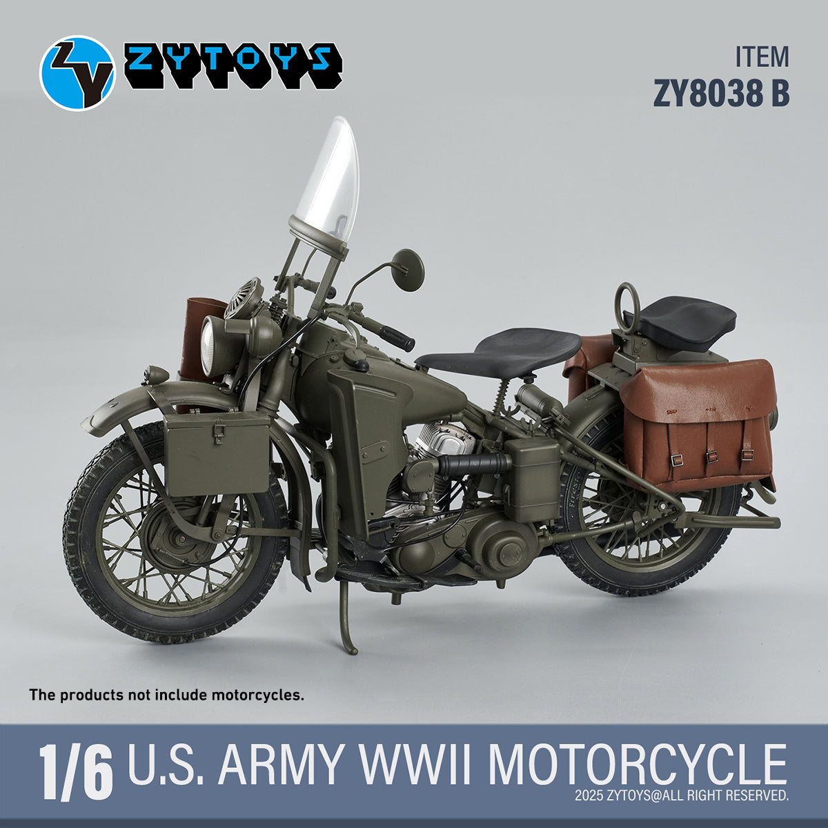 ZYTOYS 1/6 Scale ZY8038A WWII US Army Motorcycle Vehicle Model & Shoulder Bag Set ZY8038B