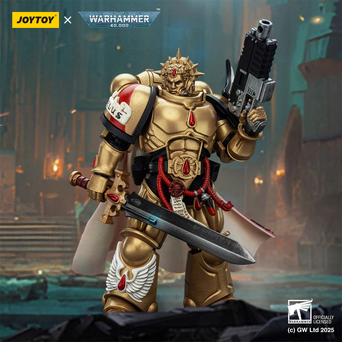 JOYTOY Warhammer 40,000, Razorback with twin lascannon/Captain with Heavy Bolt Pistol & Power Sword/Sanguinary Priest with Heavy bolt pistol chainsword and narthecium/Captain with Inferno Pistol & Power Fist, 1/18 Scale Action Figure