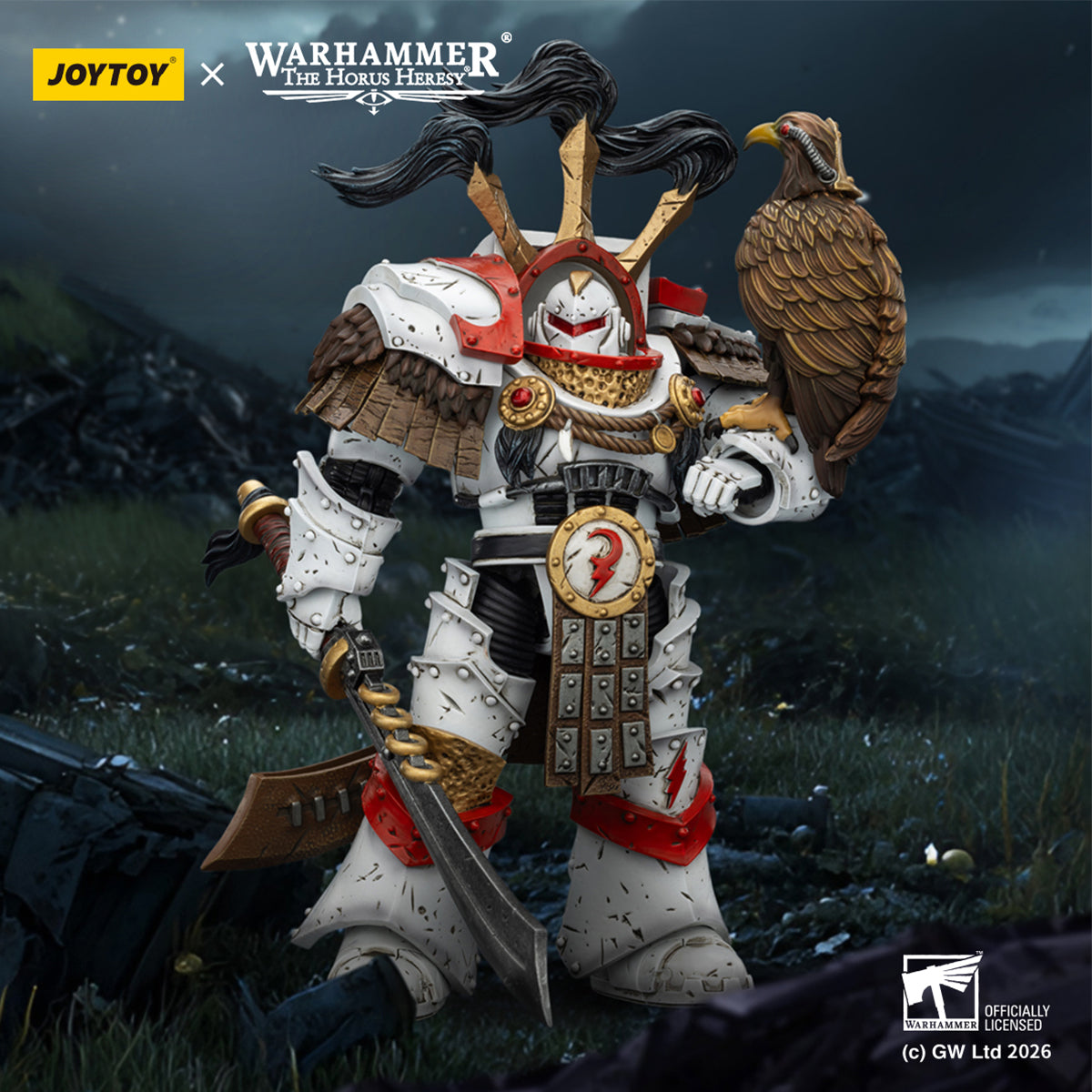 JOYTOY White Scars Legion Praetor in Cataphractii Terminator Armour & Stormseer Consul with Force Staff and Bolt Pistol JT03486 1/18 Scale Action Figure