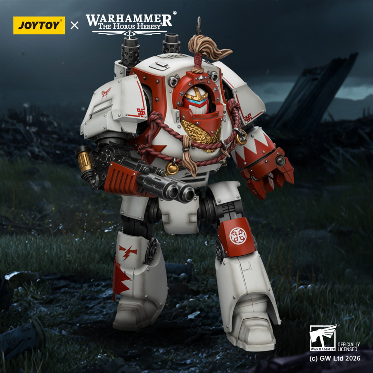 JOYTOY Warhammer 40,000 White Scars Contemptor Dreadnought & Hibou Khan Seeker of Atonement & Qin Xa - Master of the Keshig 1/18 Scale Action Figure