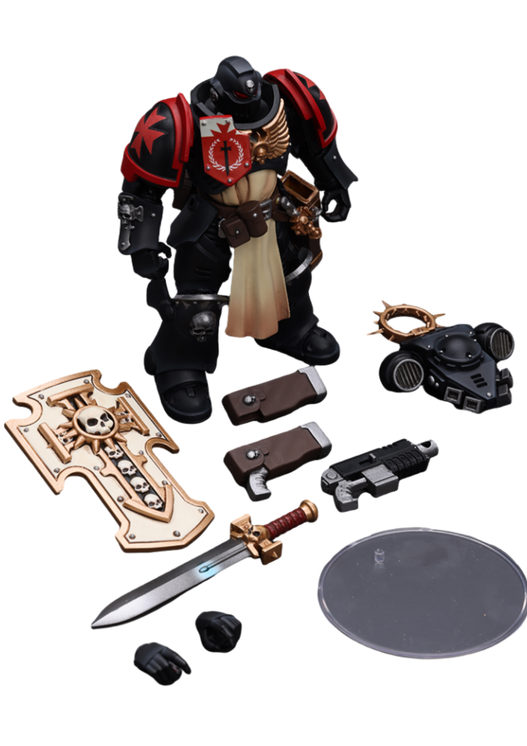 Figurine de collection JoyToy Warhammer 40K : Primaris Space Marines Black Templars Bladeguard Veteran, échelle 1:18, figurines articulées JT2801 (Black Templars JT2801)