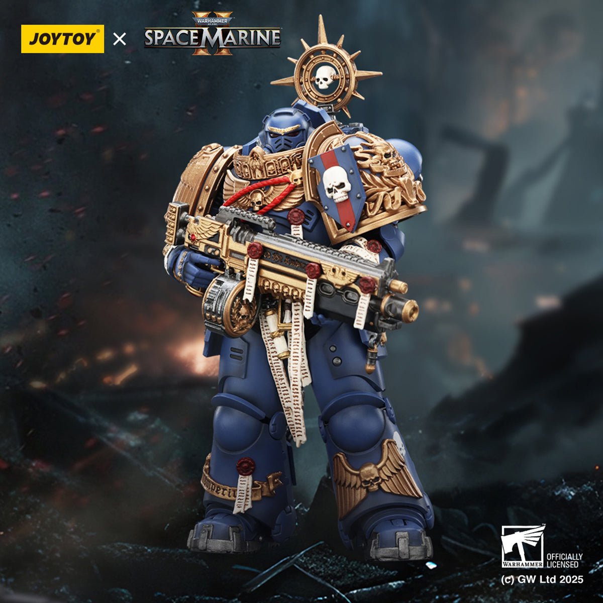 JOYTOY Ultramarines Relic Primus Armour with Plasma Pistol and Combat Blade & Ultramarines Heavy Artificer Armor with Relic Multi-Melta & Ultramarines Heavy Relic Primus Armor with Heavy Relic Bolt Rifle