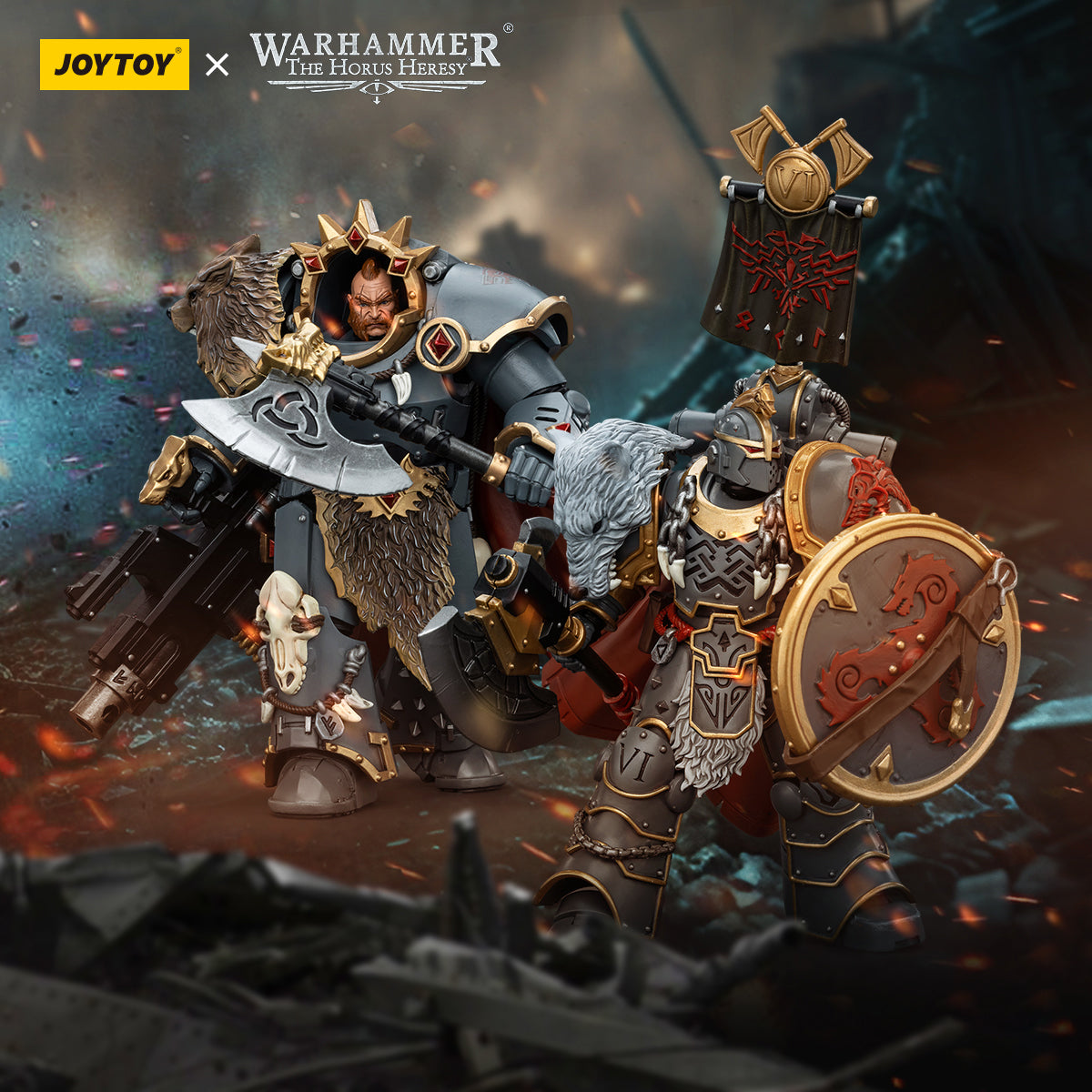 (Only Shipped to the US) JOYTOY Space Wolves Legion Praetor with Power Axe and Combat Shield JT00133 Warhammer 1/18 Scale Action Figure