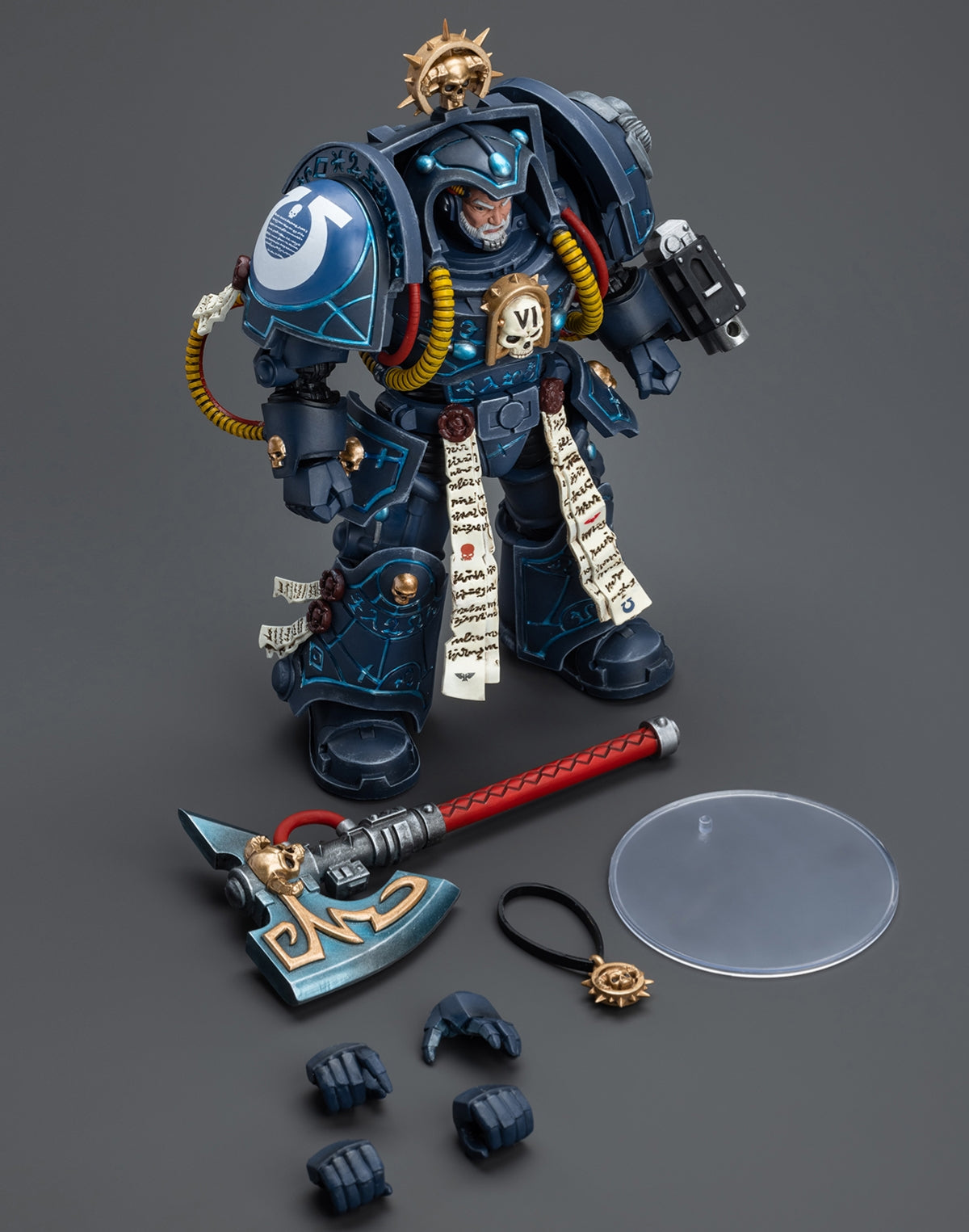 Figurine de collection JoyToy 40K : Bibliothécaire des Ultramarines en armure Terminator, échelle 1:18, JT9794