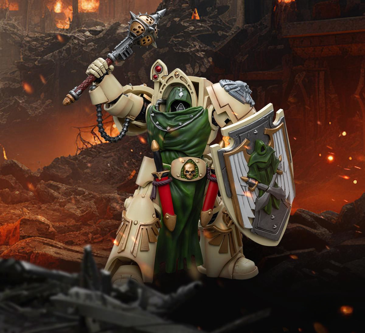 Figurine de collection JoyToy JT9213 40K : Chevalier de l'Aile de mort des Dark Angels avec masse d'absolution, 2 figurines à l'échelle 1:18