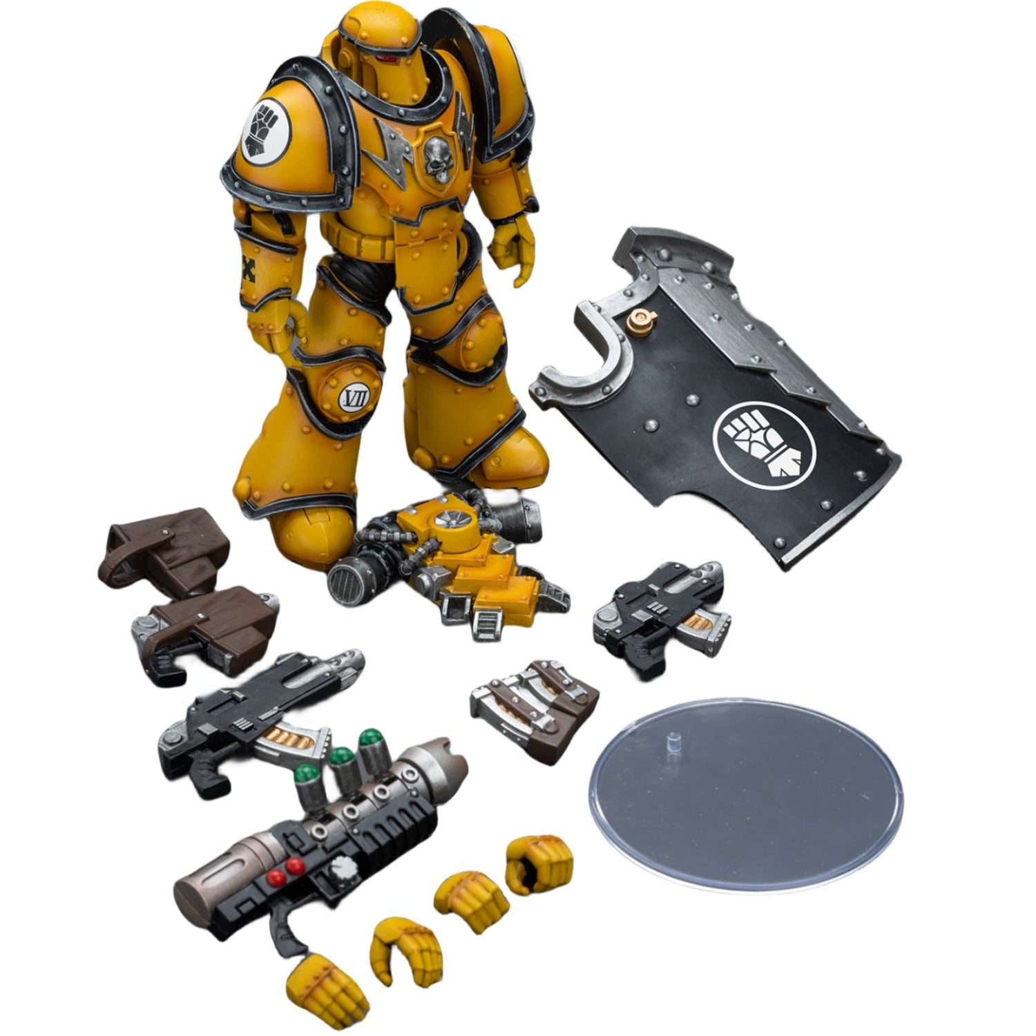 Figurine de collection JoyToy Warhammer The Horus Heresy : Imperial Fists Legion MkIII Breacher Squad Legion Breacher avec pistolet à gravitons, échelle 1:18, figurines d'action JT9114