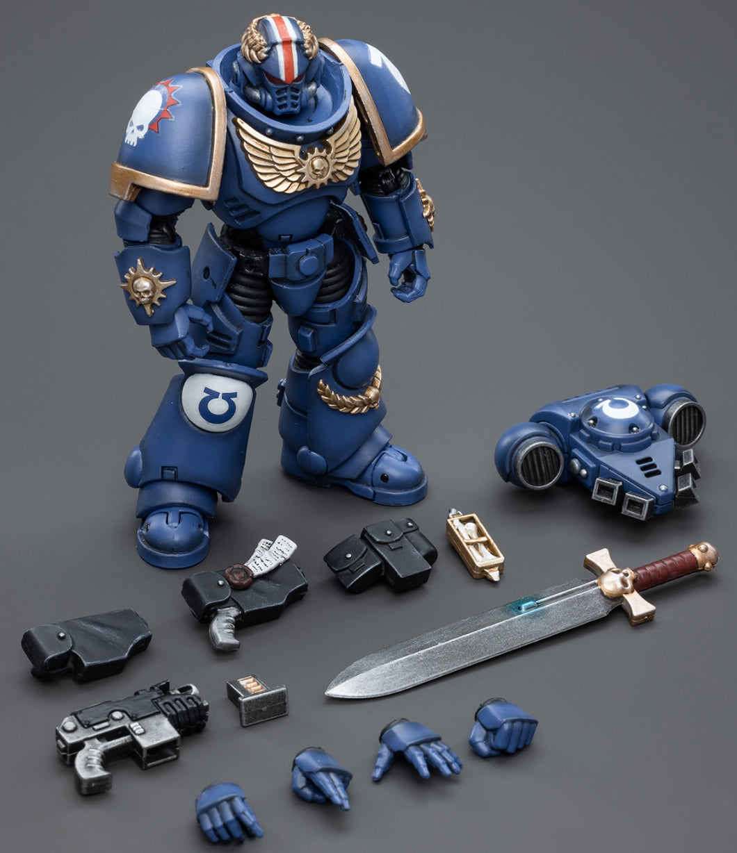 Figurine de collection JoyToy JT4065 40K : Figurine articulée du lieutenant Argaranthe des Ultramarines Primaris, échelle 1:18