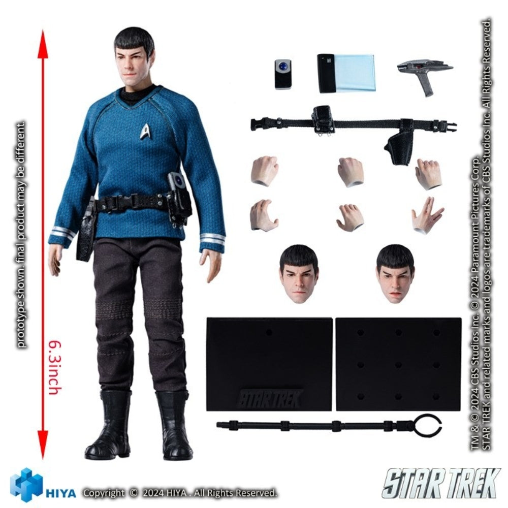 Coffret complet HIYA : Star Trek 2009, Spock, style science-fiction, figurine miniature à l'échelle 1:12