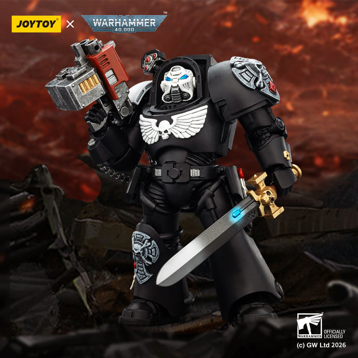 JOYTOY Warhammer 40,000 Raven Guard Terminator with Power Fist and Assault Cannon & with Power Fist and Storm Bolter & with Power Sword and Storm Bolter Action Figure