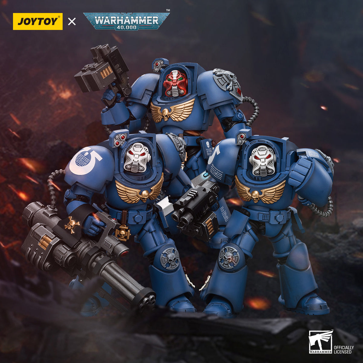 JOYTOY Warhammer 40,000, Ultramarines Terminator Squad Terminator with Assault Cannon/Terminator with Storm Bolter/Sergeant with Power Sword and Teleport Homer Action Figures