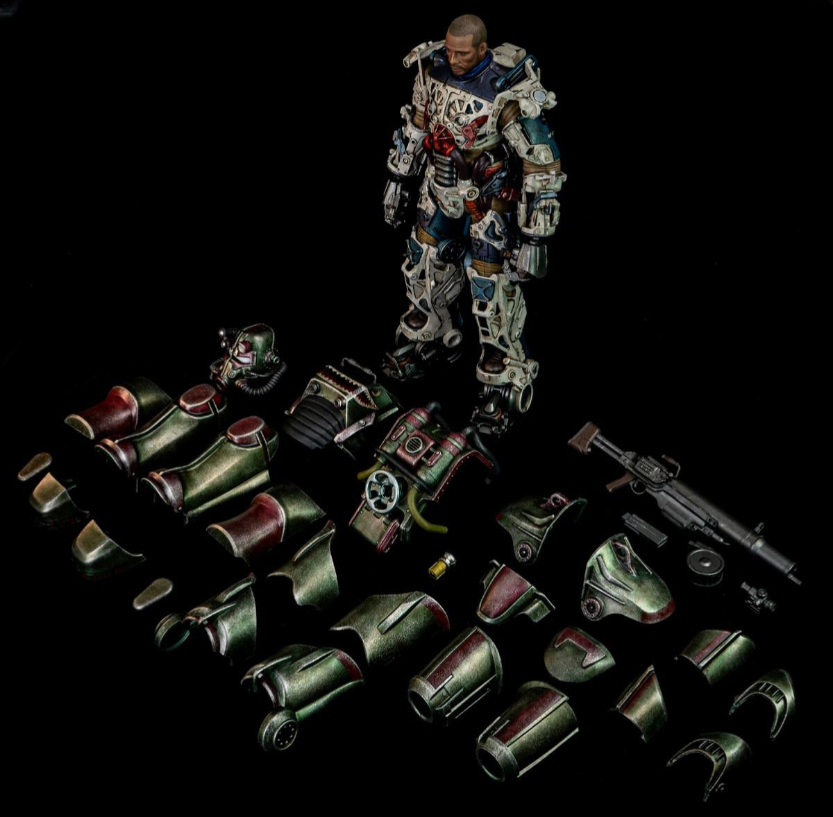 Figura de acción de servoarmadura de tiburón Threezero Fallout T-45 Hot Rod