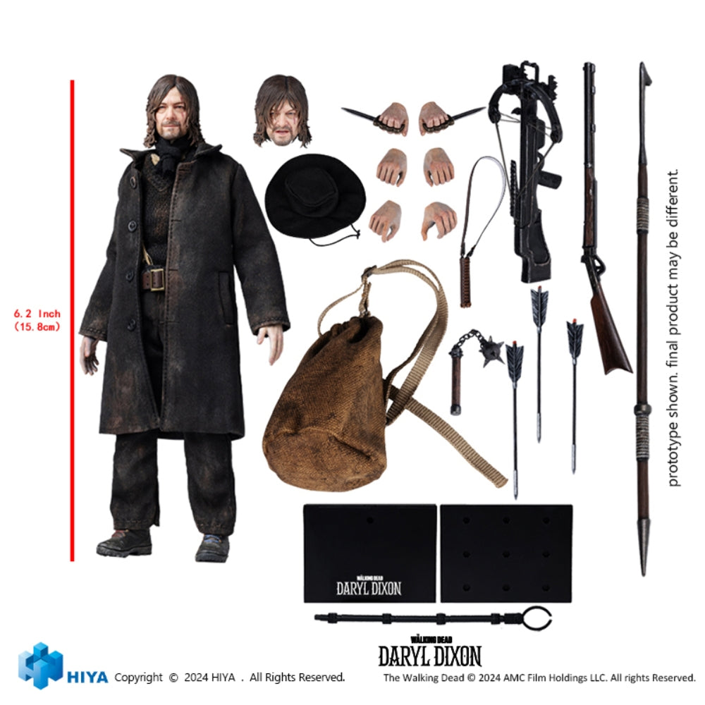 Coffret complet HIYA : Daryl Dixon, série télévisée, style horreur, figurine miniature à l'échelle 1:12