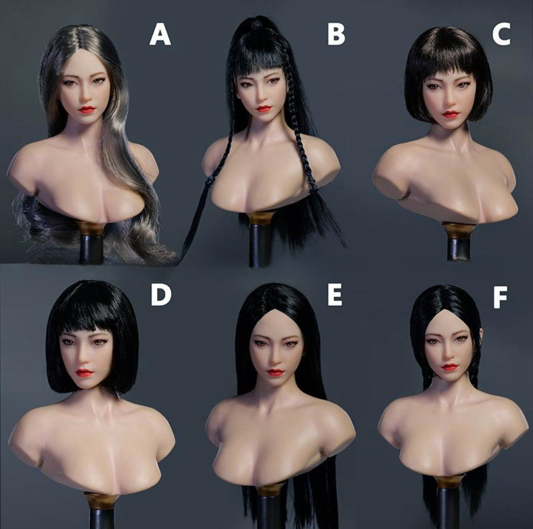 YMTOYS Asian Female Head Sculpt Huali (YMT102A) Realistic Beauty Headplay with Rooted Hair 1/6 Scale fit Action Figure