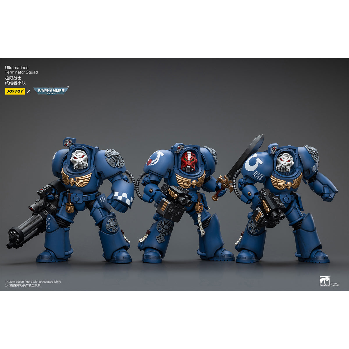 JOYTOY Warhammer 40,000, Ultramarines Terminator Squad Terminator with Assault Cannon/Terminator with Storm Bolter/Sergeant with Power Sword and Teleport Homer Action Figures