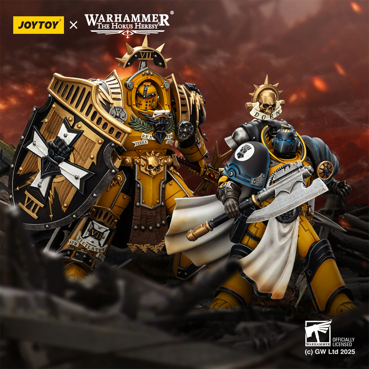 JOYTOY Warhammer Imperial Fists Librarian Consul with Force Axe and Bolt Pistol & Legion Praetor in Tartaros Terminator Armour with Power Sword and Vigil Storm Shield