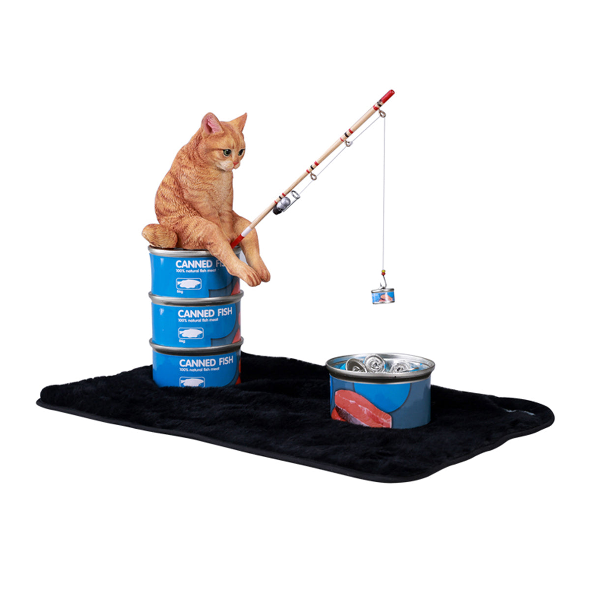 JXK Dream-Fishing Kitten Cat Static Expertly Hand-Painted Lifelike Animal Figurine