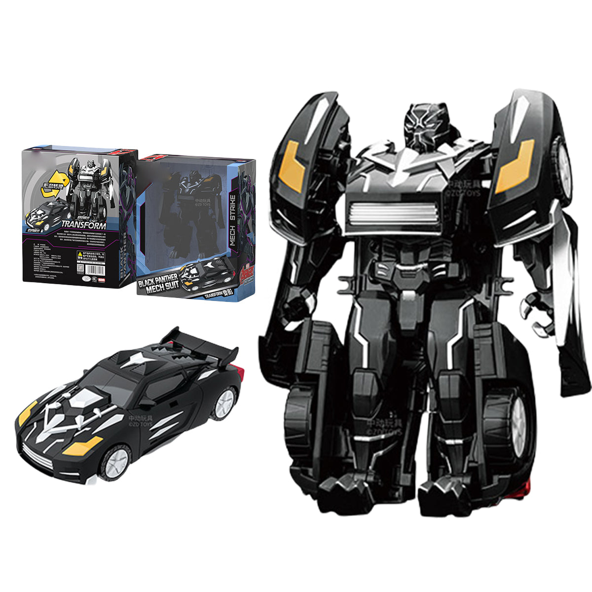 ZD Toys The Avengers Spider-Man/Black Panther/Hulk/Thor/Captain America/Iron Man Transformable Vehicle Car Model