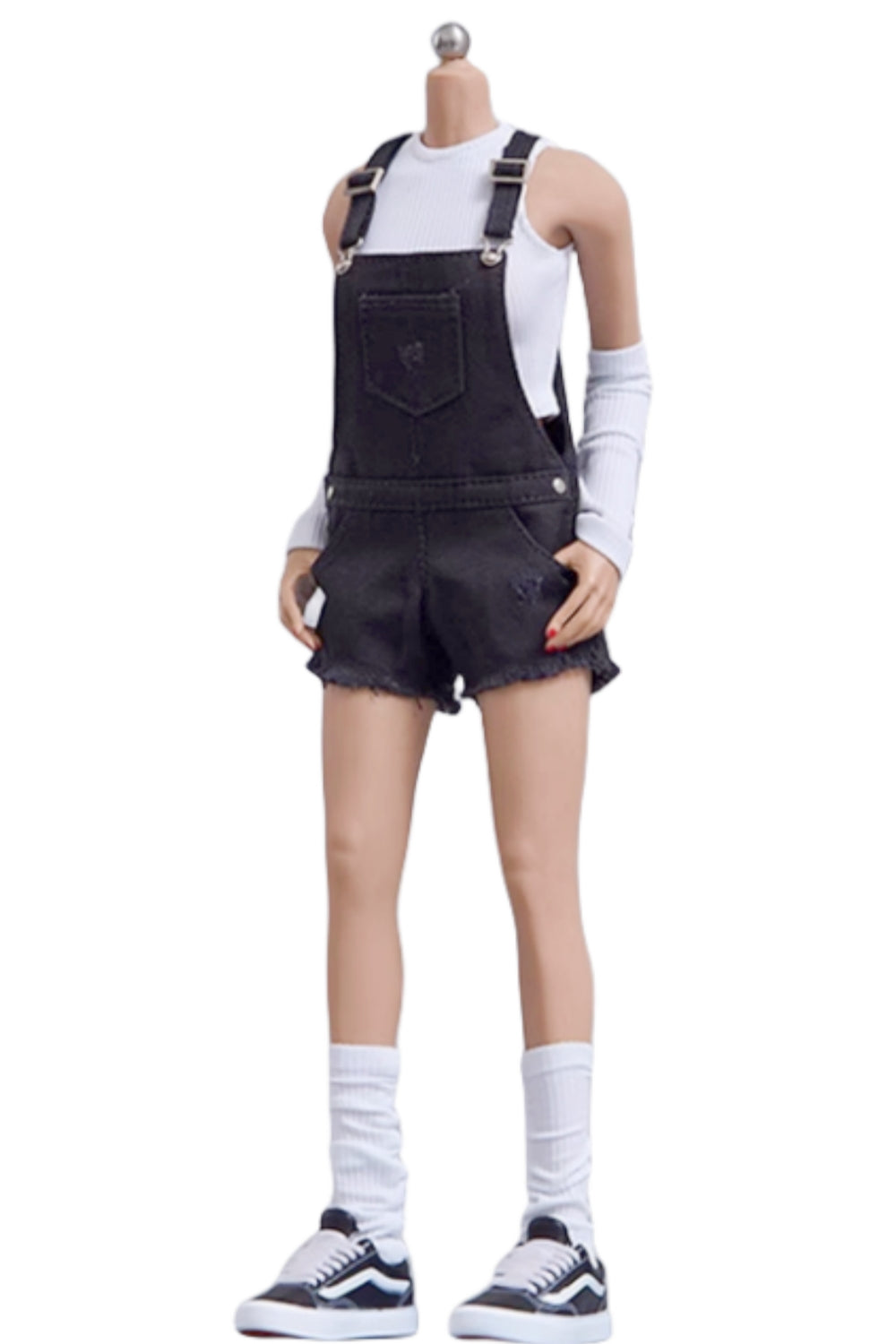 Ropa para muñeca femenina de Cdtoys: pantalones cortos negros con tirantes para figura de acción femenina de 30 cm