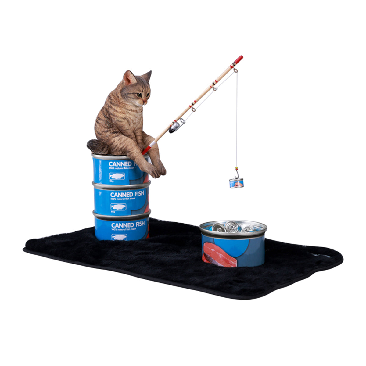 JXK Dream-Fishing Kitten Cat Static Expertly Hand-Painted Lifelike Animal Figurine